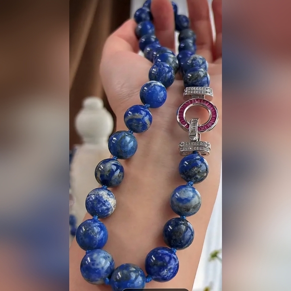 Natural Turquoise 12mm Elegant Blue Beaded Necklace - Picture 2 of 3